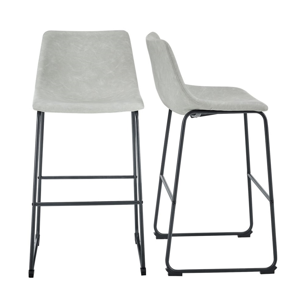 Walker Edison - Industrial Faux Leather Barstool (Set of 2) - Gray_0