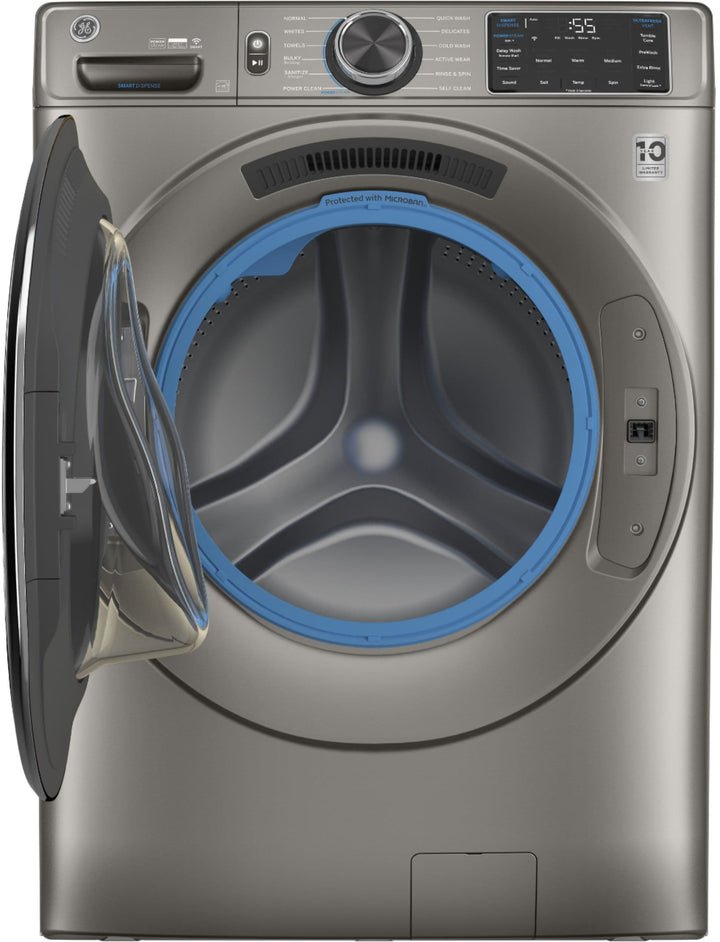 GE - 4.8 Cu Ft High-Efficiency Stackable Smart Front Load Washer w/UltraFresh Vent, Microban Antimicrobial & SmartDispense - Satin nickel_12