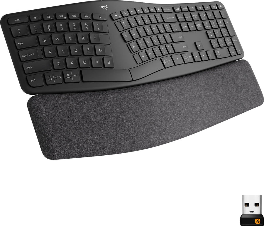 Logitech - ERGO K860 Ergonomic Full-size Wireless Scissor Keyboard for Windows and Mac with Palm Rest - Black_0