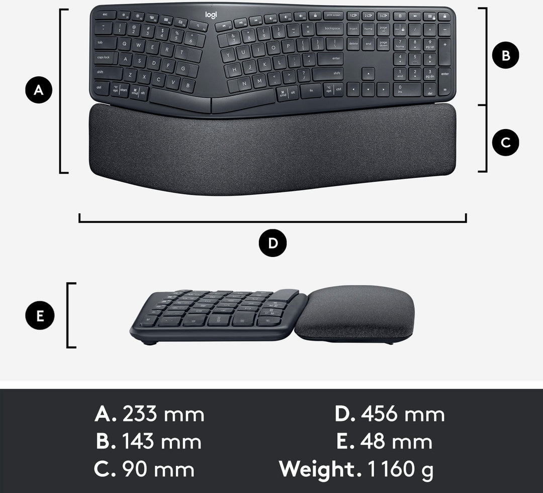 Logitech - ERGO K860 Ergonomic Full-size Wireless Scissor Keyboard for Windows and Mac with Palm Rest - Black_7