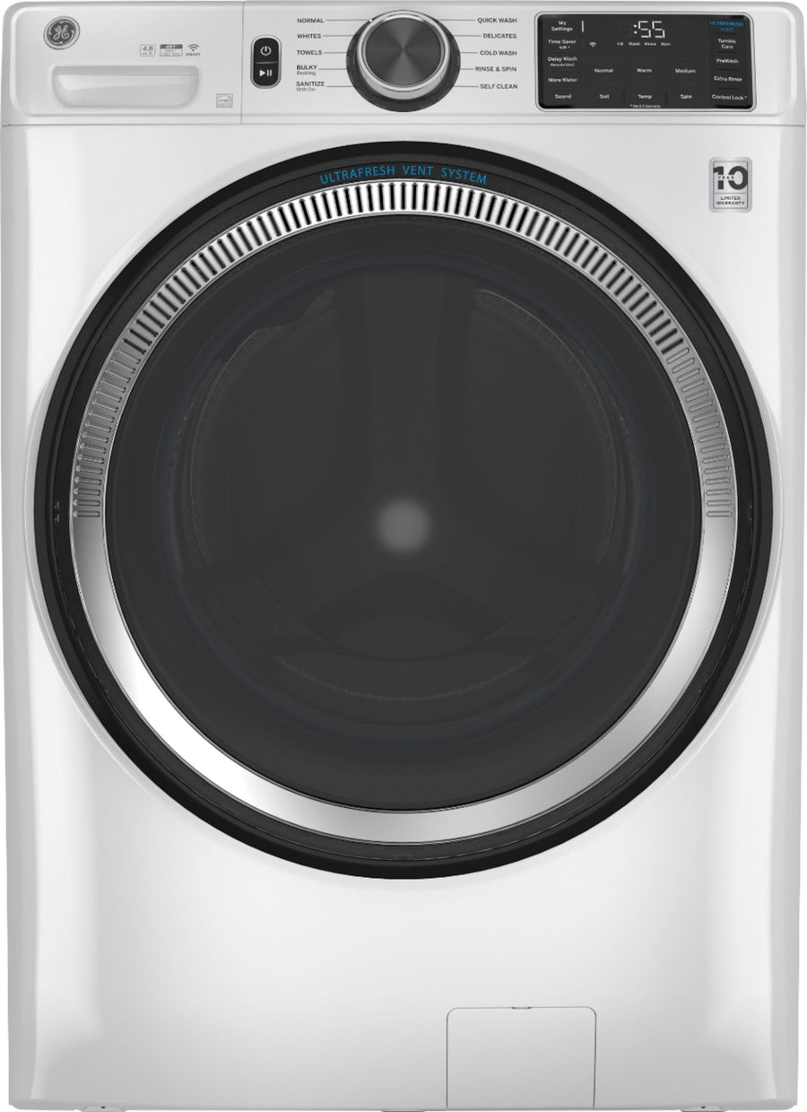 GE - 4.8 CuFt High-Efficiency Stackable Smart Front Load Washer w/UltraFresh Vent System & Microban Antimicrobial Technology - White on white_0