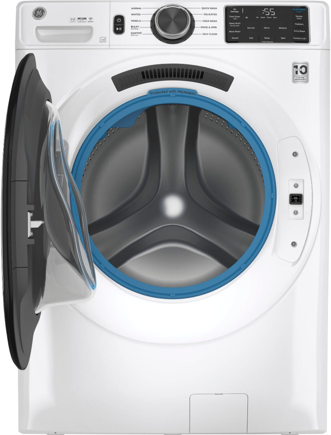 GE - 4.8 CuFt High-Efficiency Stackable Smart Front Load Washer w/UltraFresh Vent System & Microban Antimicrobial Technology - White on white_2