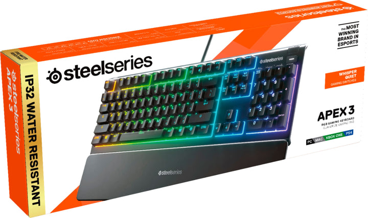 SteelSeries - Apex 3 Full Size Wired Membrane Whisper Quiet Switch Gaming Keyboard with 10 zone RGB Backlighting - Black_3