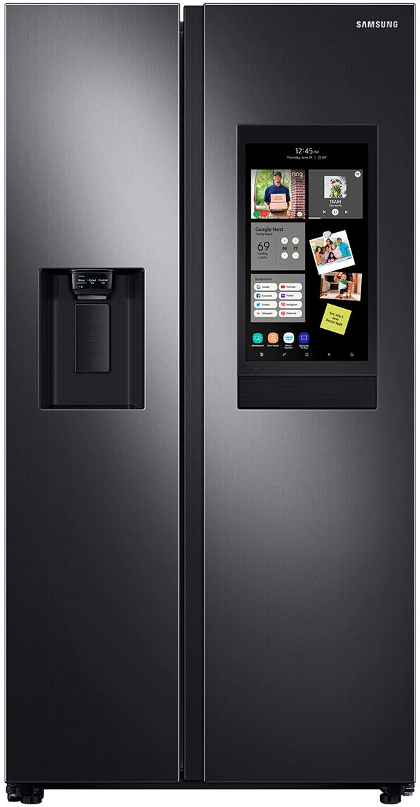 Samsung - 21.5 Cu. Ft. Side-by-Side Counter-Depth Refrigerator with 21.5" Touchscreen Family Hub - Black stainless steel_0