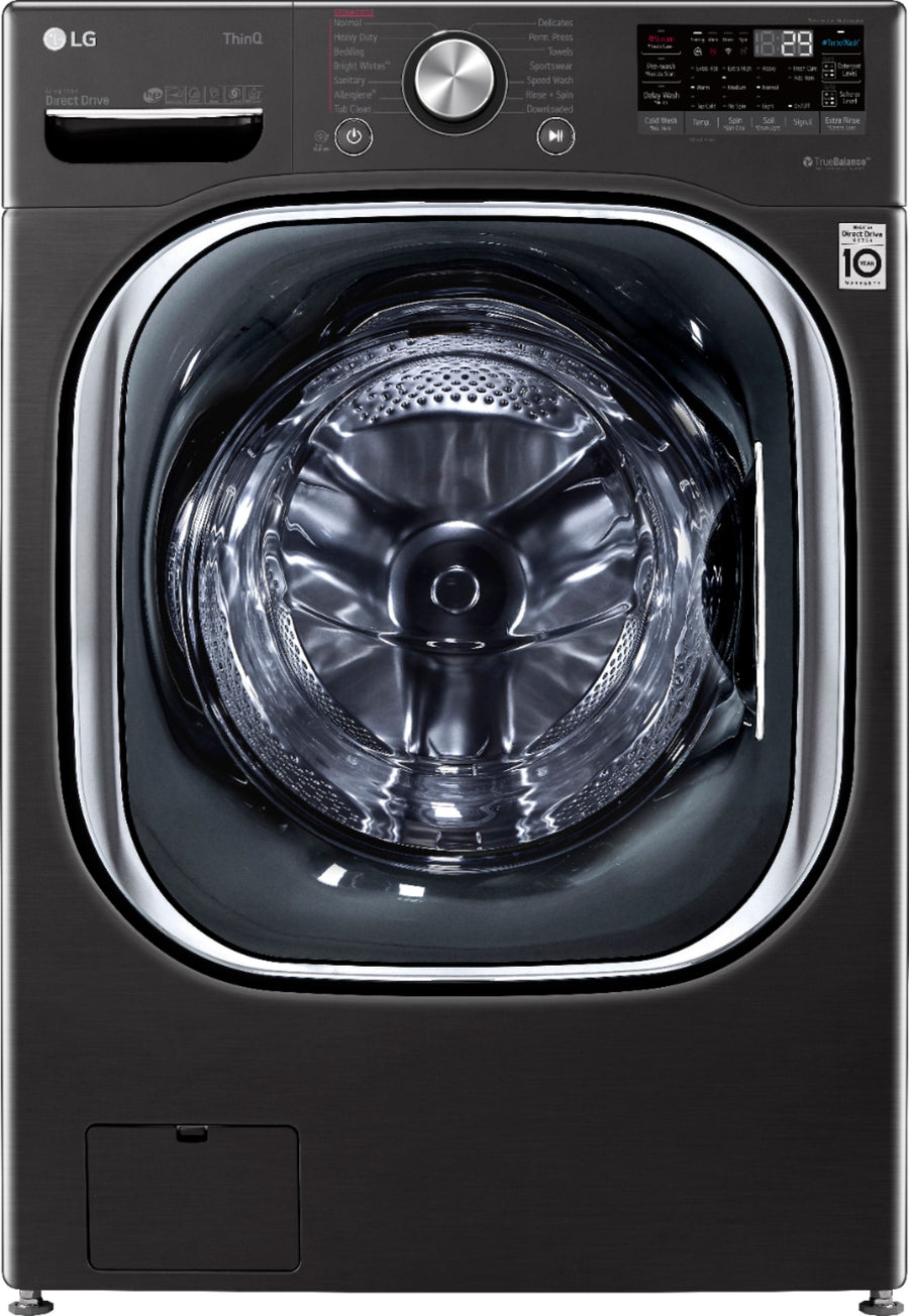 LG - 5.0 Cu. Ft. High-Efficiency Stackable Smart Front Load Washer with Steam and Built-In Intelligence - Black steel_0