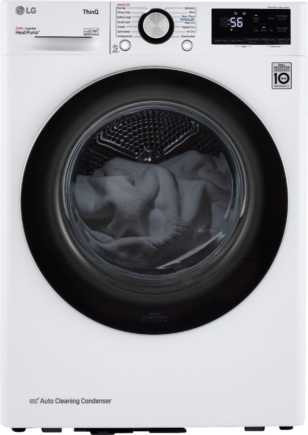 LG - 4.2 cu ft Stackable Electric Dryer with Dual Inverter HeatPump - White_0