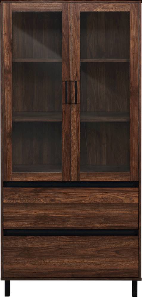 Walker Edison - 2-Drawer Storage Armoire Bookcase Cabinet - Dark Walnut_0