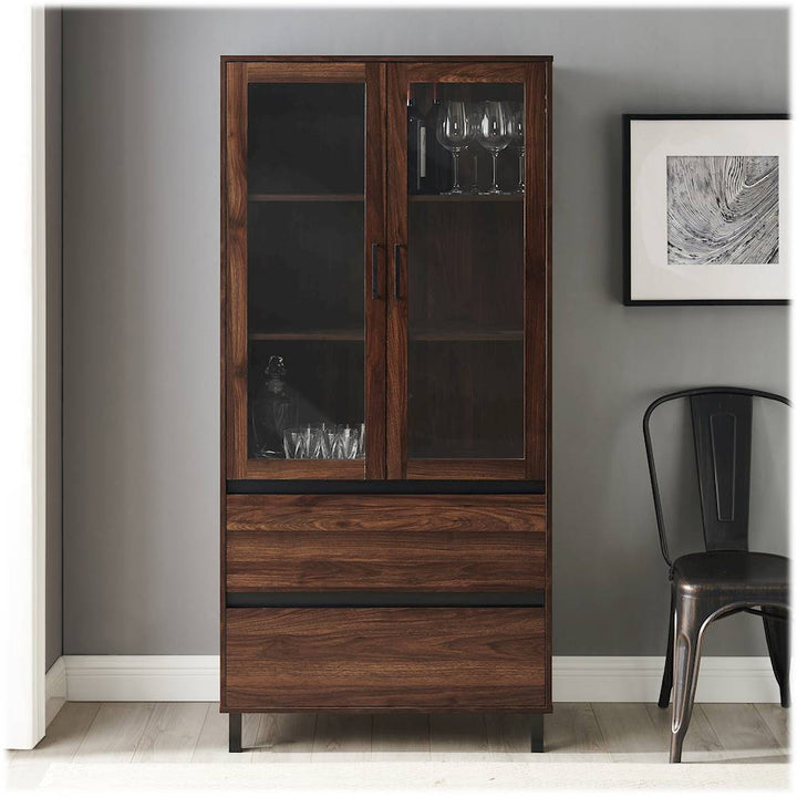 Walker Edison - 2-Drawer Storage Armoire Bookcase Cabinet - Dark Walnut_3
