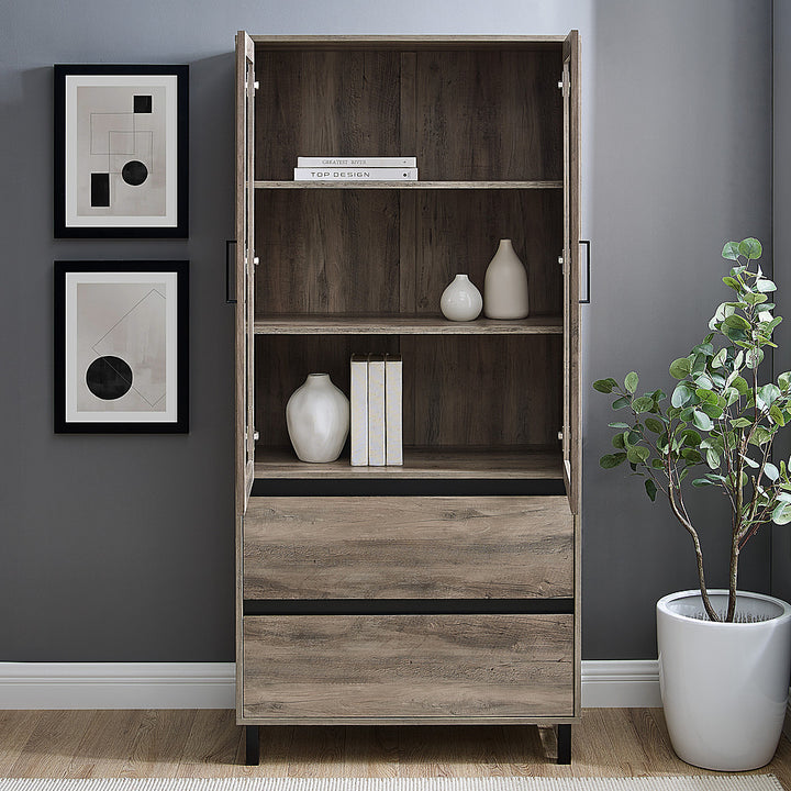 Walker Edison - 2-Drawer Storage Armoire Bookcase Cabinet - Gray Wash_5