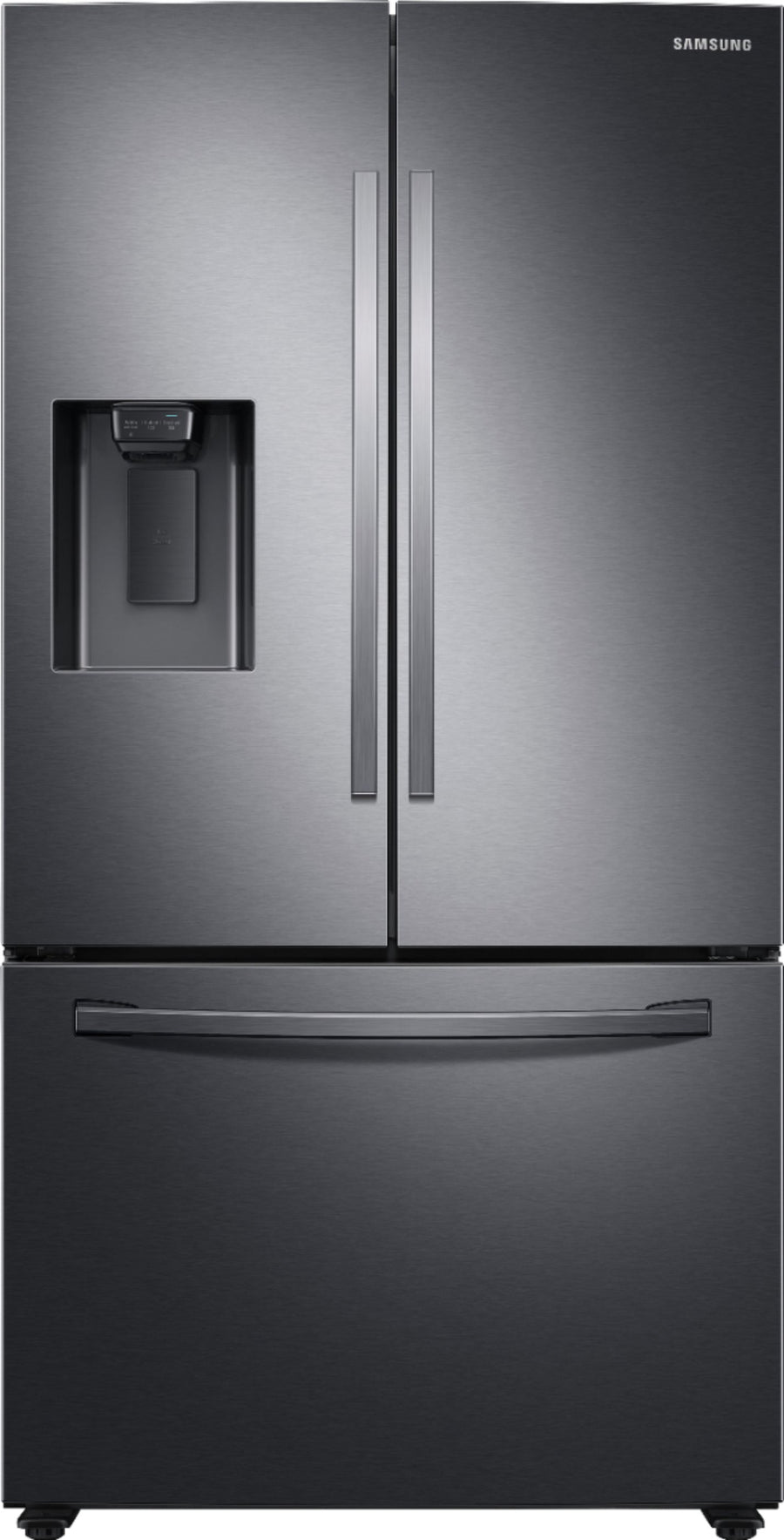 Samsung - 27 cu. ft. Large Capacity 3-Door French Door Refrigerator with External Water & Ice Dispenser - Black stainless steel_0