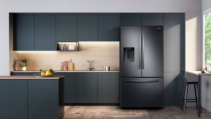 Samsung - 27 cu. ft. Large Capacity 3-Door French Door Refrigerator with External Water & Ice Dispenser - Black stainless steel_2