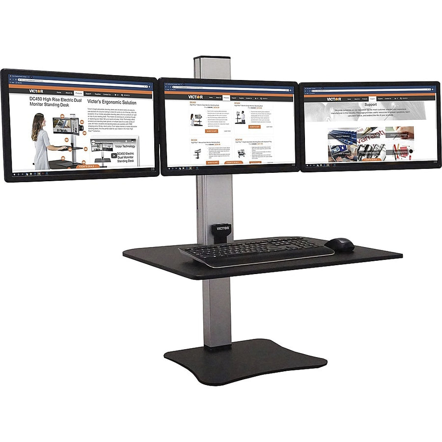 Victor - High Rise Electric Triple Monitor Standing Desk - Black, Aluminum_0