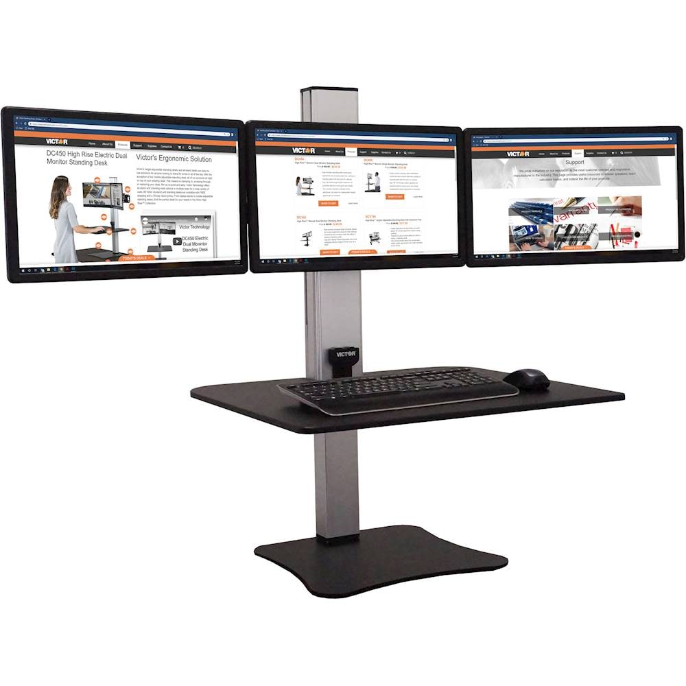 Victor - High Rise Electric Triple Monitor Standing Desk - Black, Aluminum_3