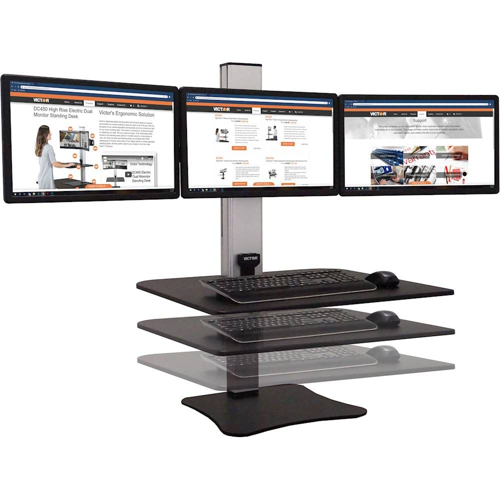 Victor - High Rise Electric Triple Monitor Standing Desk - Black, Aluminum_2