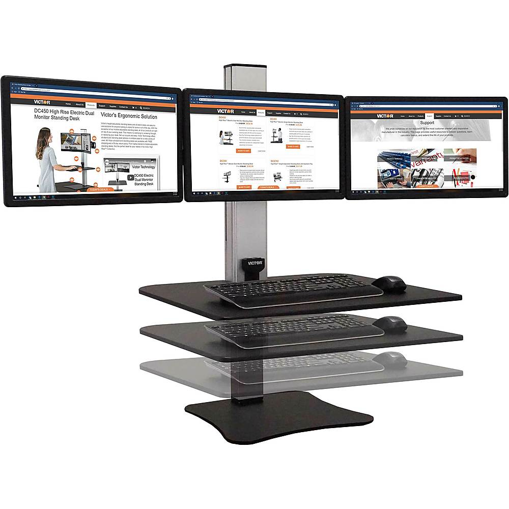 Victor - High Rise Electric Triple Monitor Standing Desk - Black, Aluminum_1