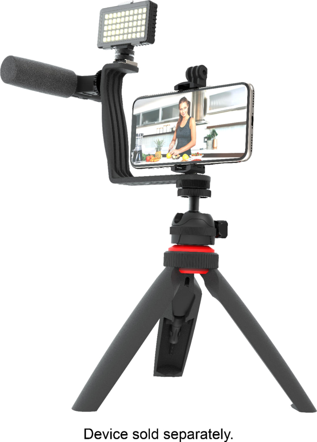 Digipower - Phone Video Stabilizer Rig Kit with Microphone, Light diffuser and Mini tripod for iPhone, Samsung and Digital Cameras - Black_0