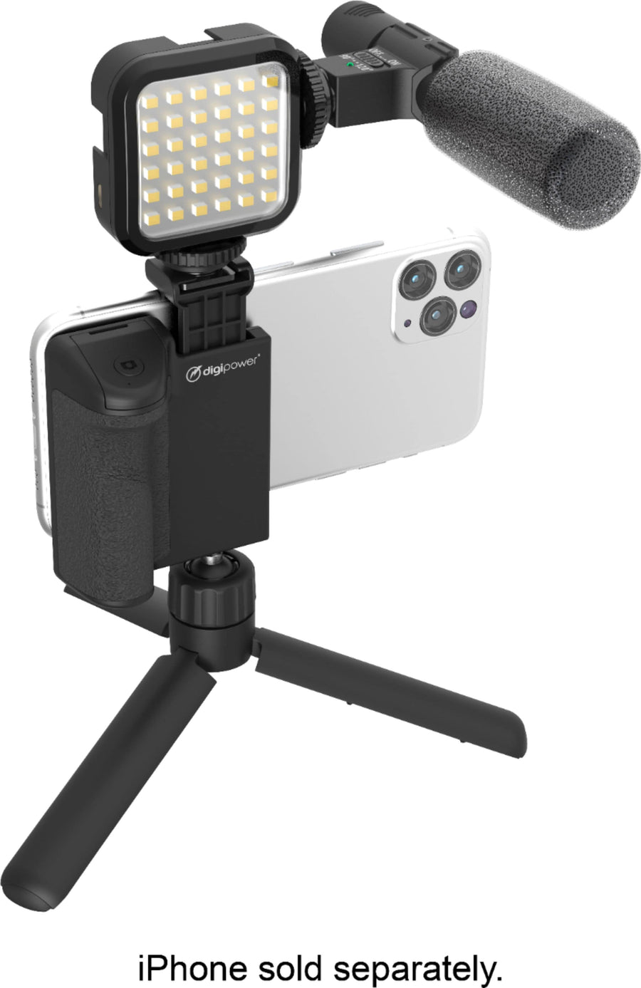 Digipower - Follow ME Vlogging Kit for Phones and Cameras – Includes Microphone, LED light, Bluetooth remote, phone grip and tripod_0