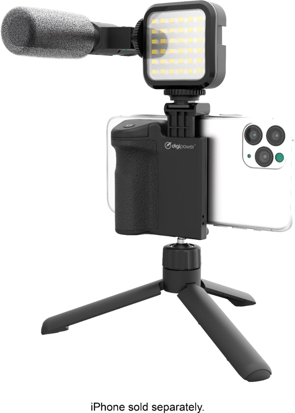 Digipower - Follow ME Vlogging Kit for Phones and Cameras – Includes Microphone, LED light, Bluetooth remote, phone grip and tripod_1