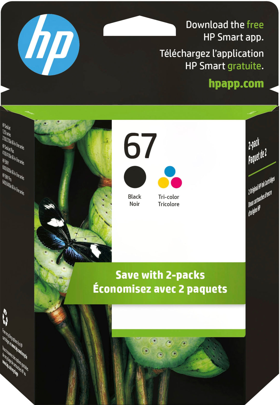 HP - 67 2-Pack Standard Capacity Ink Cartridges - Black & Tri-Color_0