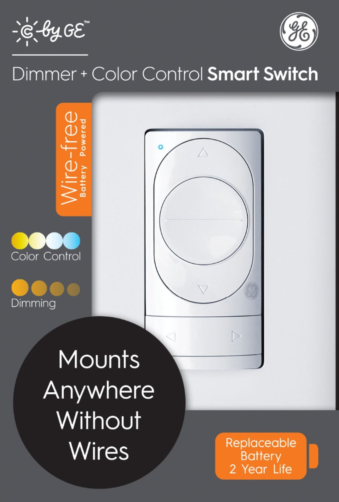 GE - CYNC Dimmer Smart Switch, Wire-Free, Dimmer + White Tones Control with Bluetooth (Packaging May Vary) - White_3