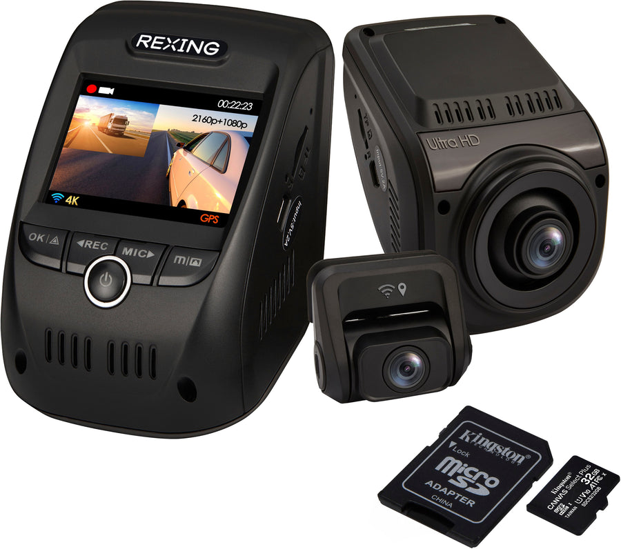 Rexing - V1P Max Plus Real 4K UHD Dual-Channel Front and Rear Wi-Fi Dash Camera - Black_0