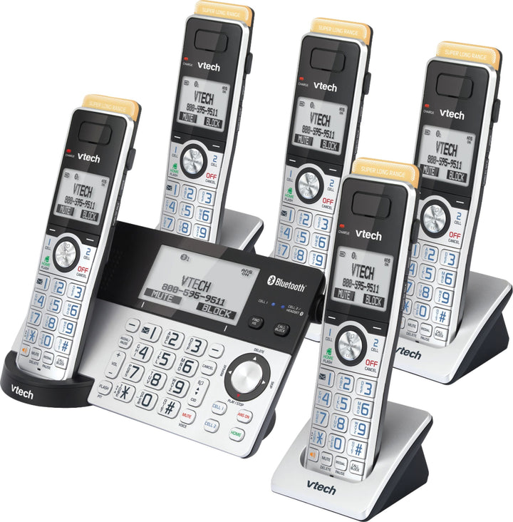 VTech - 5 Handset Connect to Cell Answering System with Super Long Range - Silver and Black_1