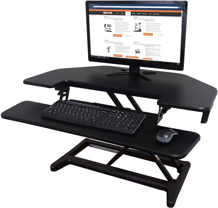 Victor - High Rise Height Adjustable Corner Standing Desk with Removable Keyboard Tray - Black_8