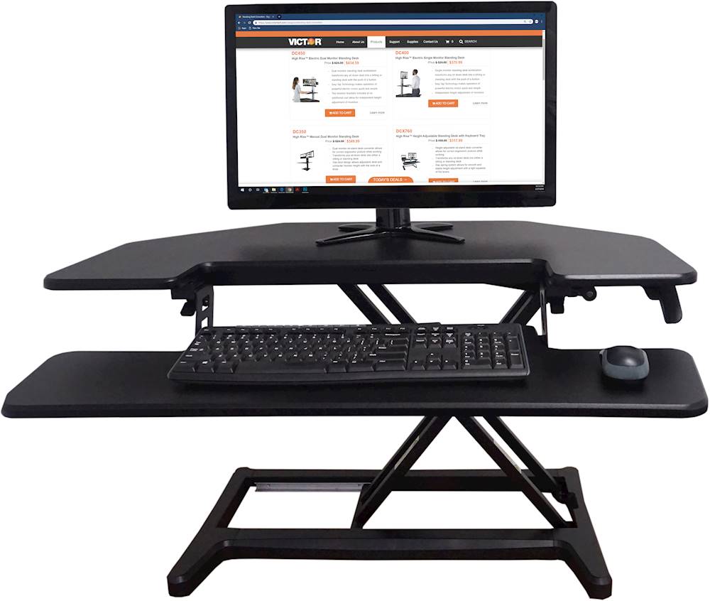 Victor - High Rise Height Adjustable Corner Standing Desk with Removable Keyboard Tray - Black_9