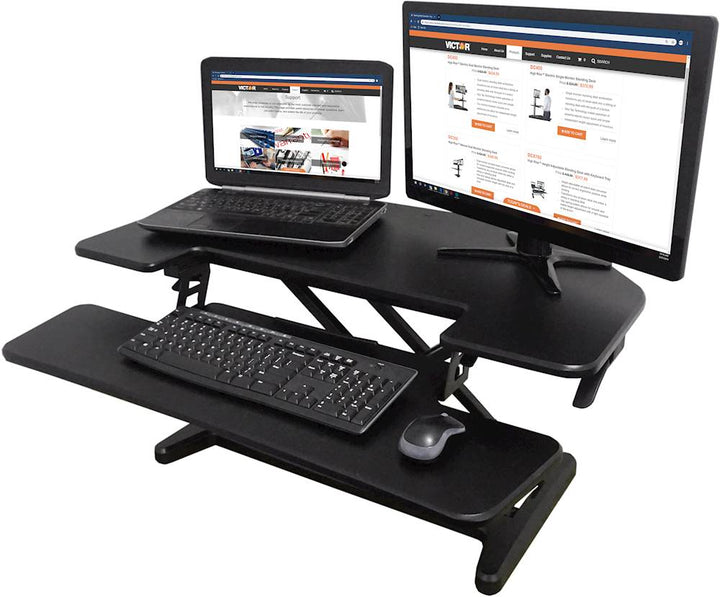 Victor - High Rise Height Adjustable Corner Standing Desk with Removable Keyboard Tray - Black_7