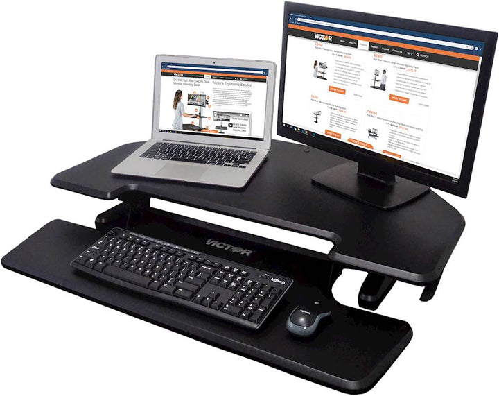 Victor - High Rise Height Adjustable Corner Standing Desk with Removable Keyboard Tray - Black_5