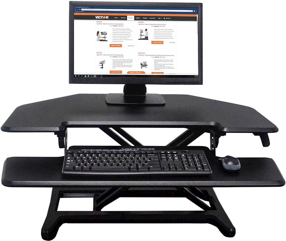 Victor - High Rise Height Adjustable Corner Standing Desk with Removable Keyboard Tray - Black_4