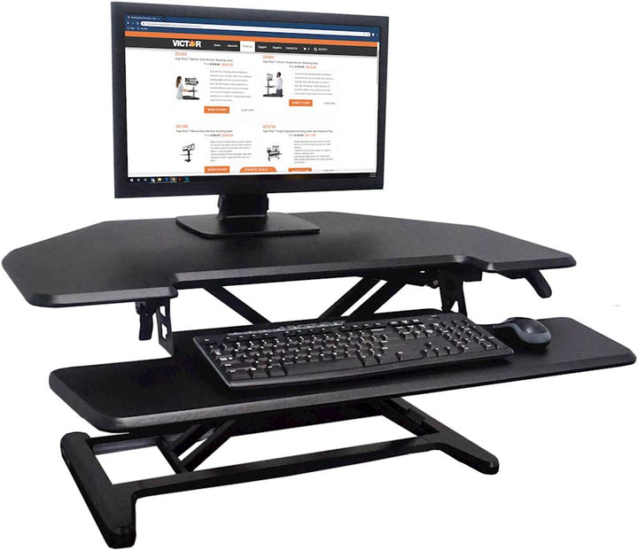Victor - High Rise Height Adjustable Corner Standing Desk with Removable Keyboard Tray - Black_2
