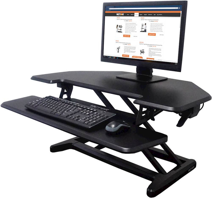 Victor - High Rise Height Adjustable Corner Standing Desk with Removable Keyboard Tray - Black_3