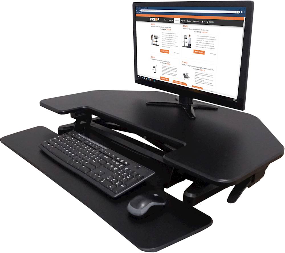Victor - High Rise Height Adjustable Corner Standing Desk with Removable Keyboard Tray - Black_1