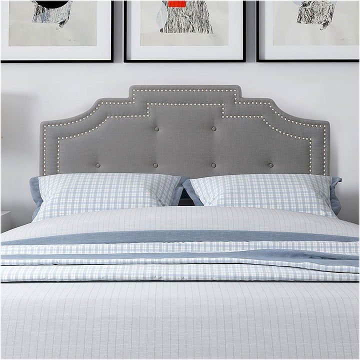 CorLiving - Crown Silhouette Button Tufting Fabric 57" Double, Full Headboard - Light Gray_3