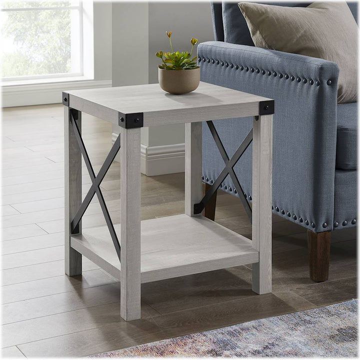 Walker Edison - Square Rustic Laminated MDF Side Table - Stone Gray_4