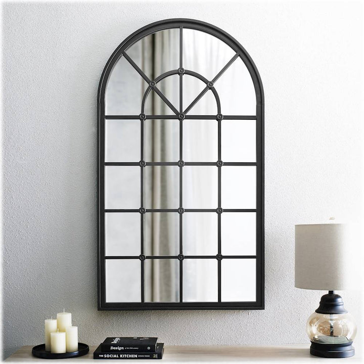 Walker Edison - Arched Windowpane Wall Mirror - Black_2