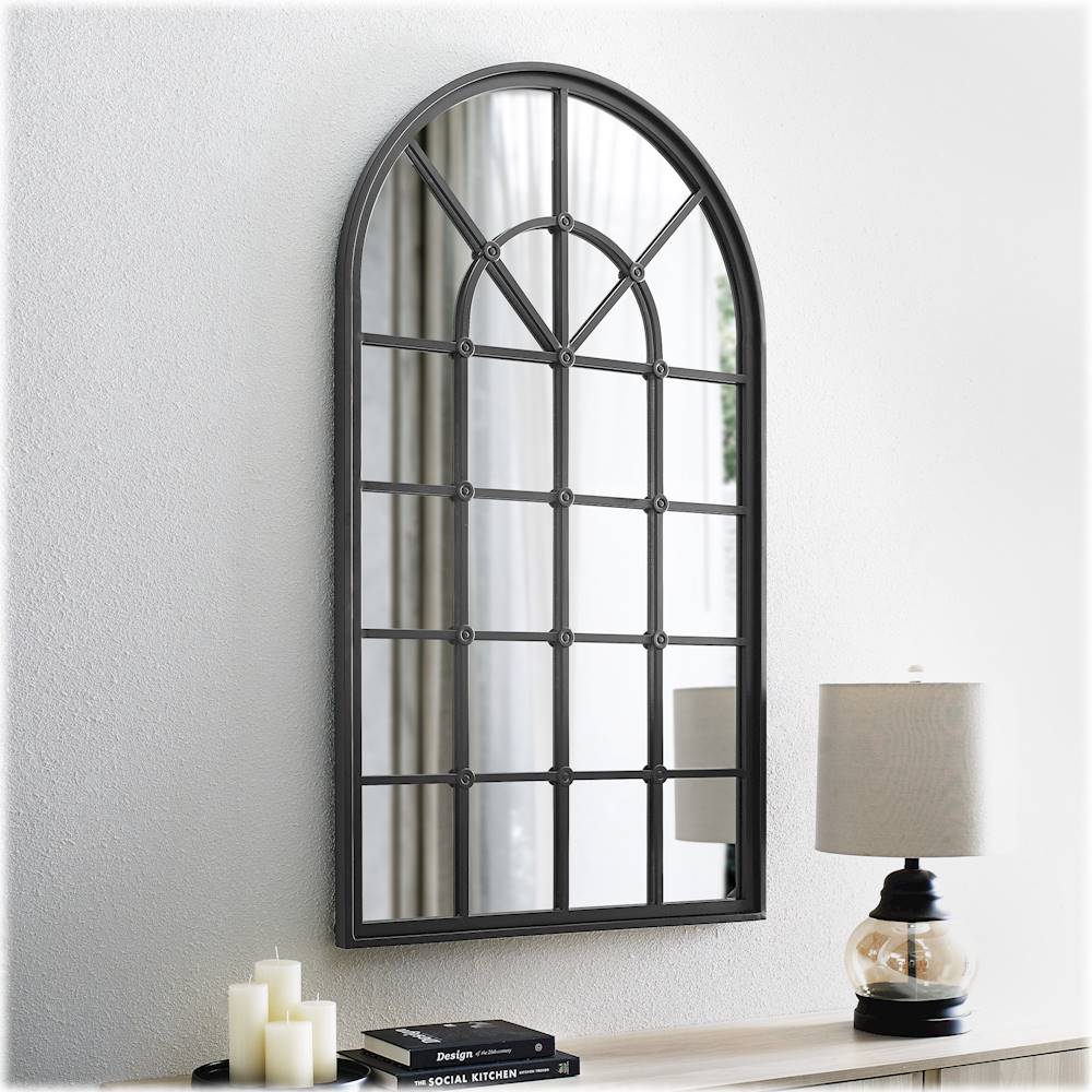 Walker Edison - Arched Windowpane Wall Mirror - Black_1