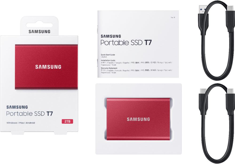 Samsung - T7 2TB External USB 3.2 Gen 2 Portable SSD with Hardware Encryption - Metallic Red_1