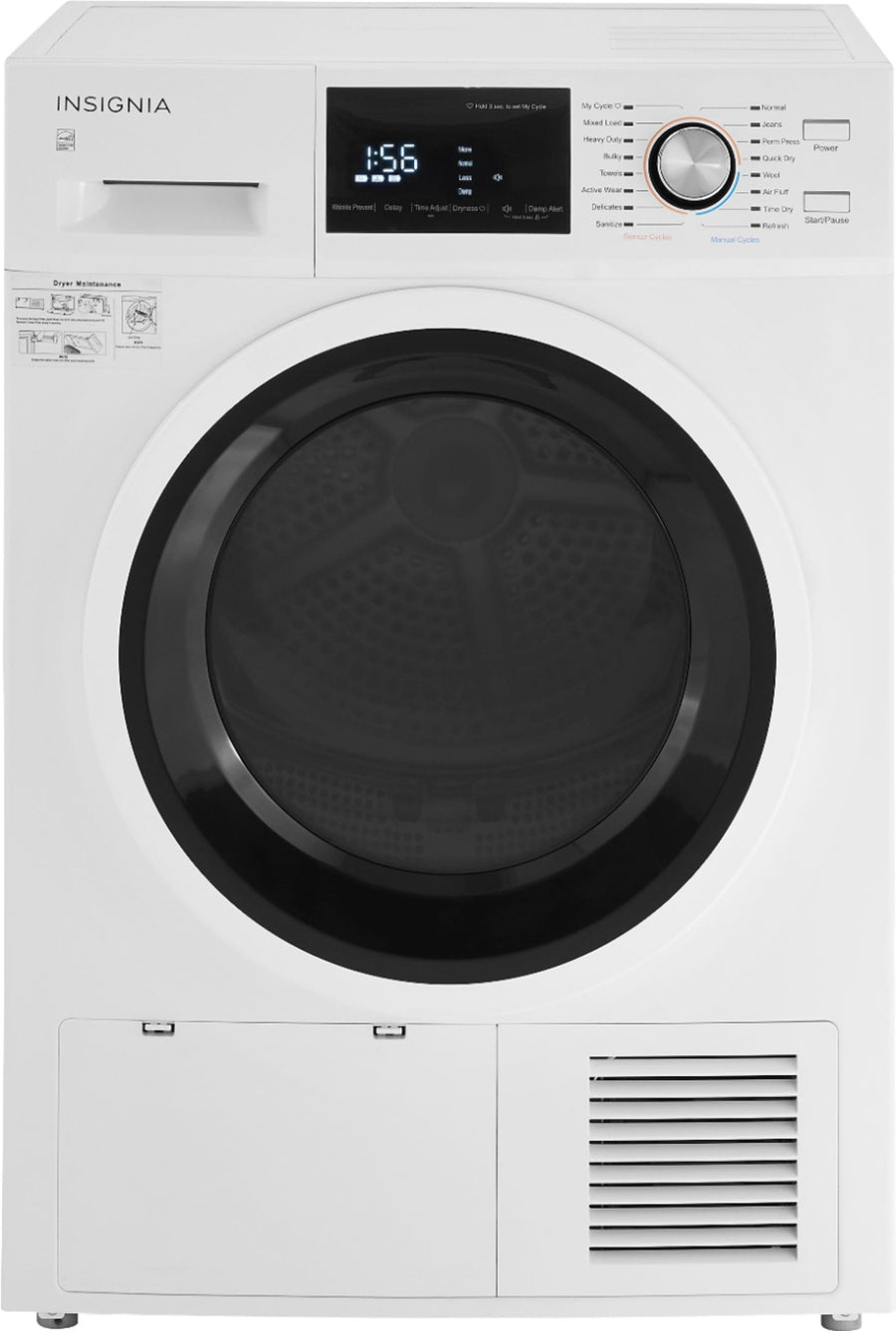 Insignia™ - 4.4 Cu. Ft. 16-Cycle Stackable Electric Dryer with Ventless Drying - White_0