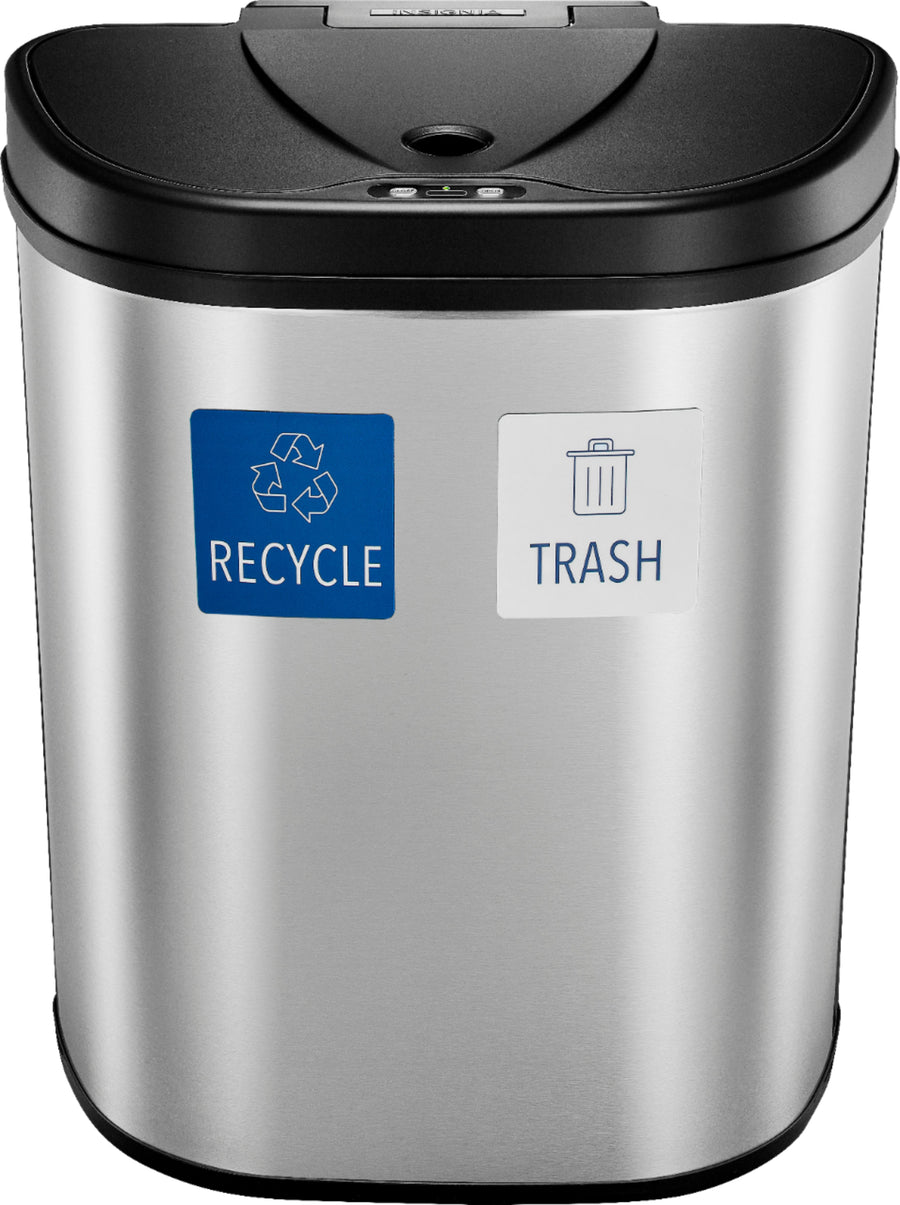 Insignia™ - 18 Gal. Automatic Trash Can with Recycle and Waste Divider - Stainless steel_0