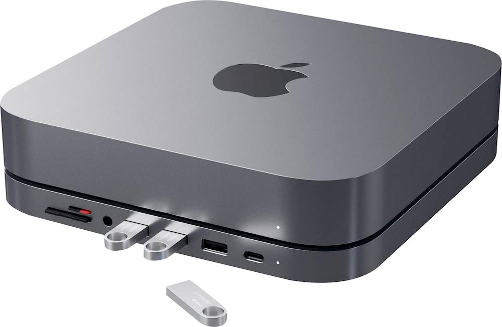Satechi - Type-C Aluminum Stand and Hub for Apple Mac Mini 2018 - USB-C Data Port, Micro/SD Card Readers, USB 3.0 & Headphone Jack_3