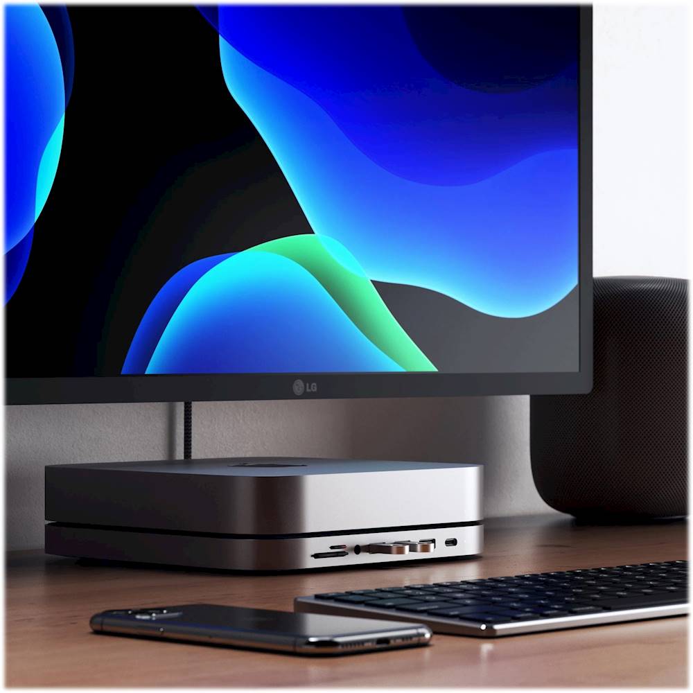Satechi - Type-C Aluminum Stand and Hub for Apple Mac Mini 2018 - USB-C Data Port, Micro/SD Card Readers, USB 3.0 & Headphone Jack_1