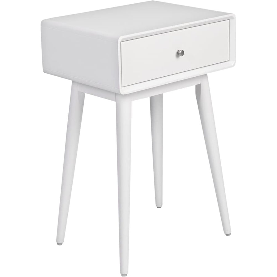 Elle Decor - Rory Mid-Century Modern MDF/Solid Rubberwood 1-Drawer Side Table - White_0