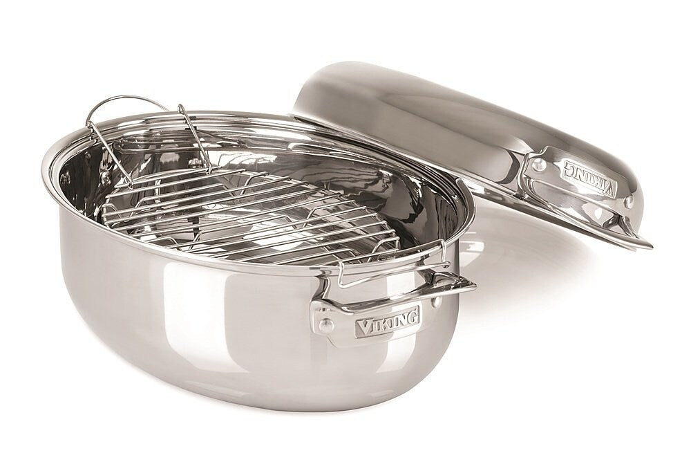 Viking - 3 Ply 3-in-1 Oval Roasting Pan with Lid and Rack - Mirror_1