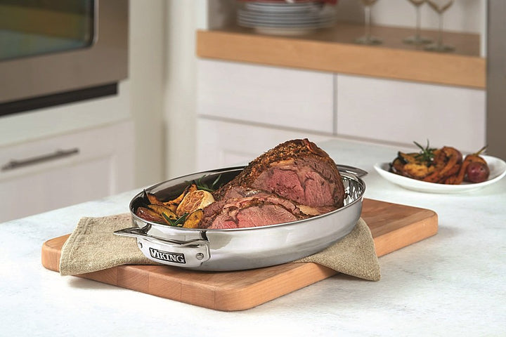 Viking - 3 Ply 3-in-1 Oval Roasting Pan with Lid and Rack - Mirror_4