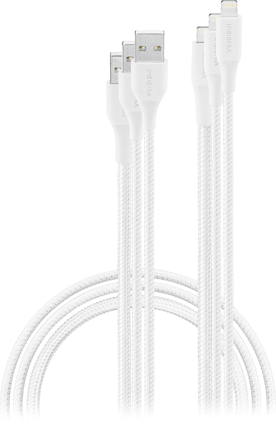 Insignia™ - 4' / 6' / 10' Lightning to USB Braided Charge-and-Sync Cables (3 Pack) - Moon Gray_0