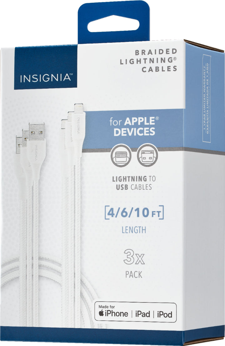 Insignia™ - 4' / 6' / 10' Lightning to USB Braided Charge-and-Sync Cables (3 Pack) - Moon Gray_7