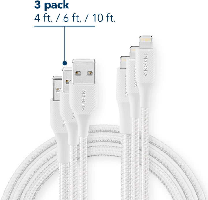 Insignia™ - 4' / 6' / 10' Lightning to USB Braided Charge-and-Sync Cables (3 Pack) - Moon Gray_4