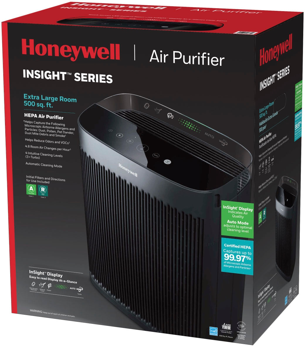 Honeywell - InSight™ HEPA Air Purifier, Extra-Large Rooms (500 sq.ft) Black - Black_4